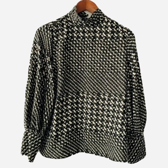 Who What Wear Womens Blouse Top Medium Black Green Houndstooth Business Casual - Picture 3 of 12